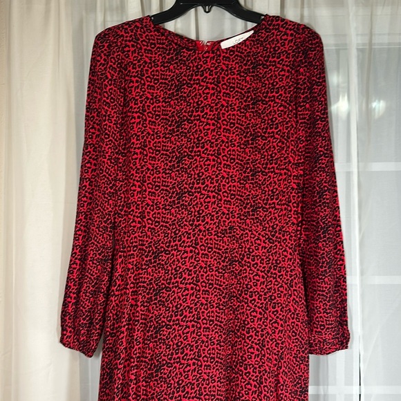 LOFT Animal Print Slit Midi Maxi Dress Long Sleeves Tango Red Holiday size 4 NEW - Picture 4 of 14